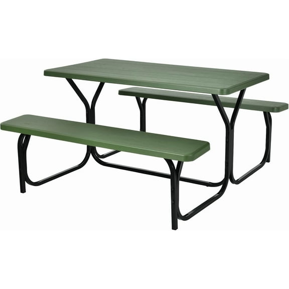 Moccha Picnic Table Set - Portable Plastic Picnic Table w/Steel Frame & Wood-Like Texture, All Weather Heavy Duty Picnic Table Kit, Picnic Tables for Outdoors Garden Patio Party Dining (Green)