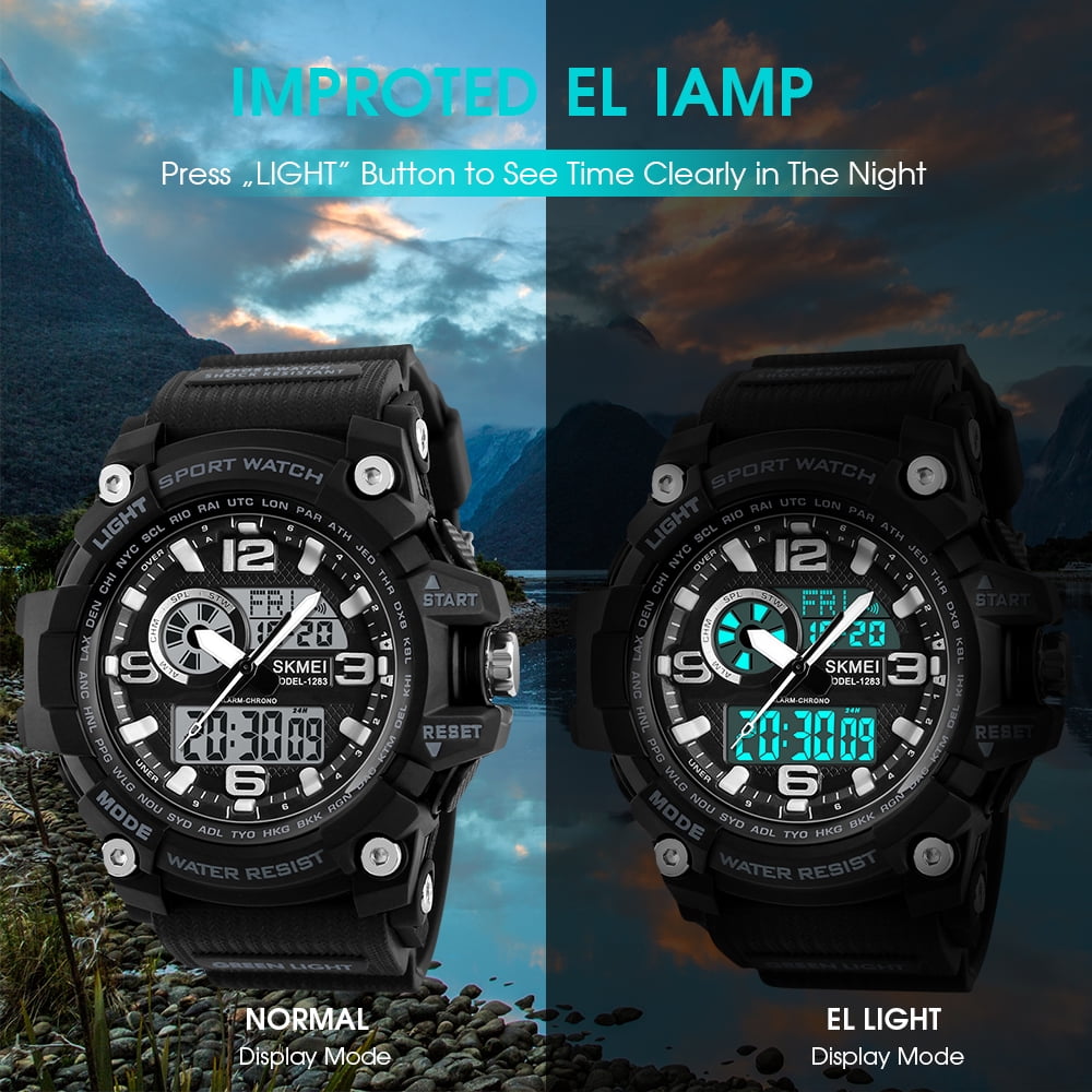 SKMEI Men's Analog Sports Watch, LED Military Digital Watch Electronic Stopwatch Large Dial Time Outdoor Army Wrist Watch