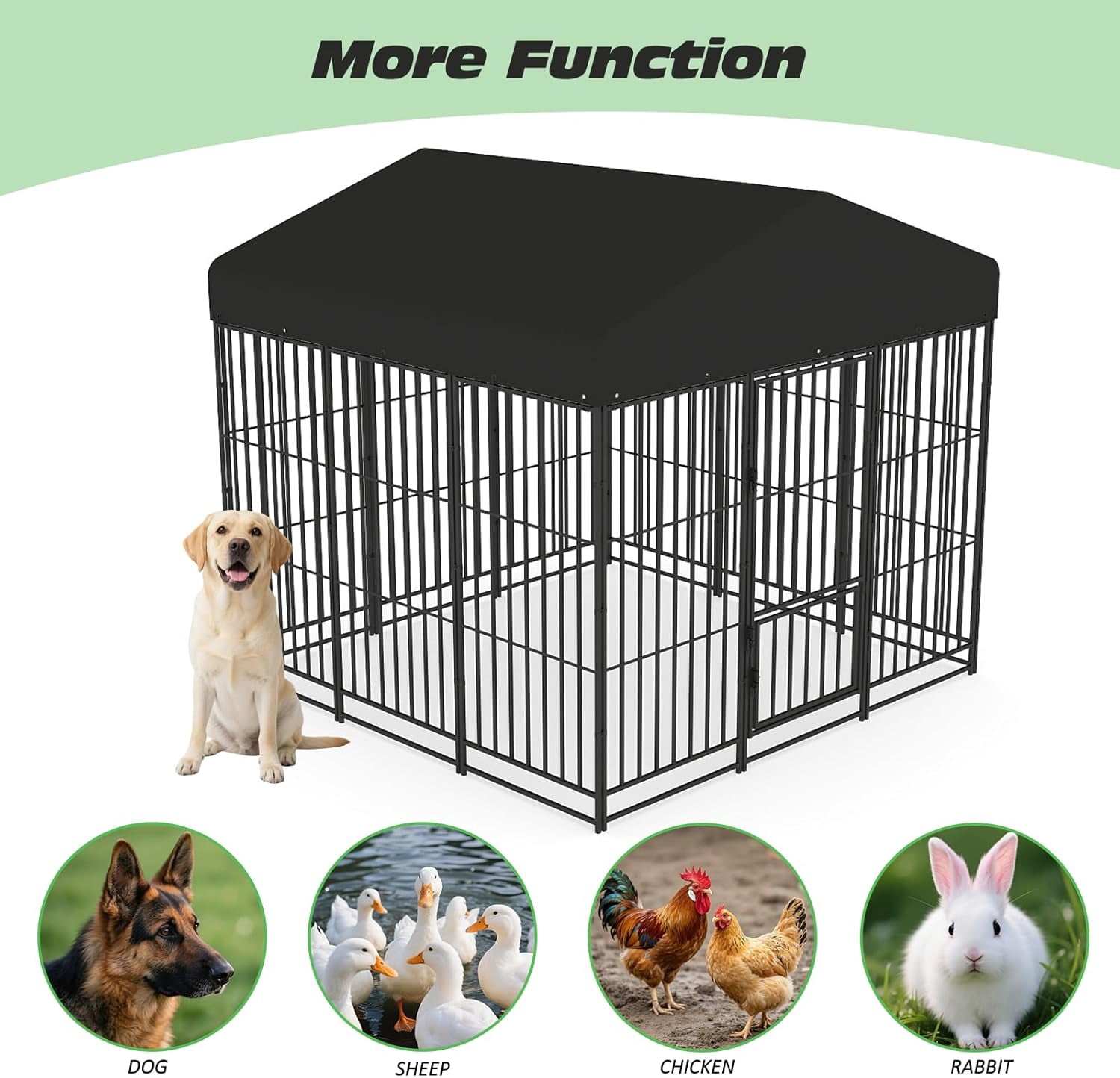 Large Dog Kennel Outdoor with Double Safety Locks 73''x72''x71'' Heavy Duty Welded Wire Steel Pet Pen Dog Enclosure with UV-Resistant Waterproof Roof
