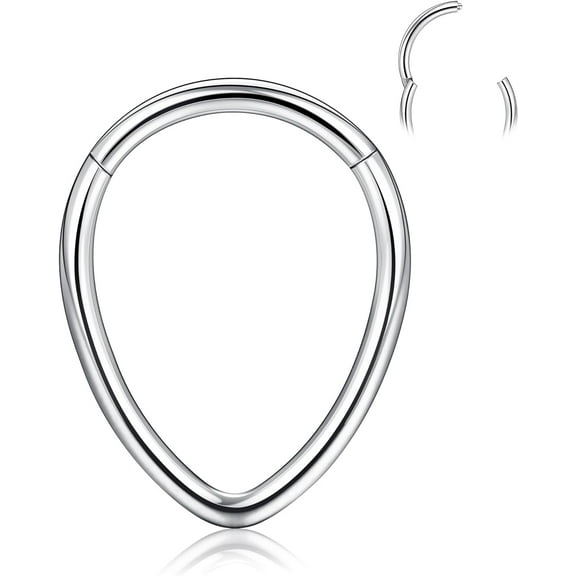 16G Septum Rings Teardrop - 316L Surgical Steel Nose Rings Hoops Teardrop Seamless Hinged Cartilage Earrings for Women Conch Daith Piercing Jewelry Helix Rook Lip Gold/Silver/Black/RoseGold