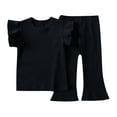 thumbnail image 1 of Birdeem Mode Filles Décontracté Manches Courtes Hauts Col Rond Bouton Pantalons Longs Unis Ensembles, 1 of 10