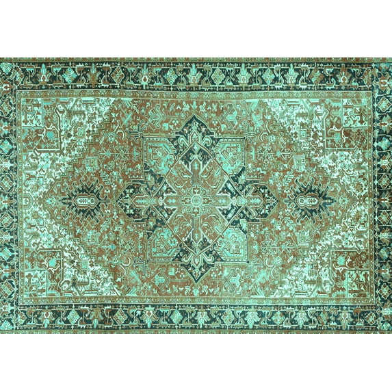 Ahgly Company Machine Washable Indoor Rectangle Persian Turquoise Blue Traditional Area Rugs, 8' x 12'