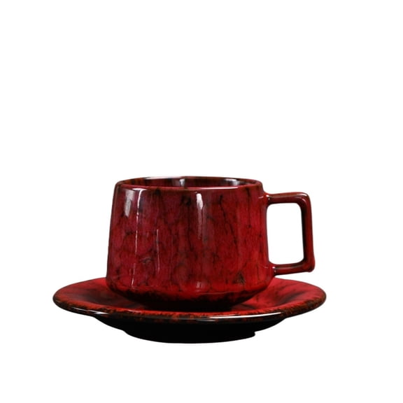 Coffee/tea Cup with Saucer Set Ceramic Retro Stoneware Mug Red