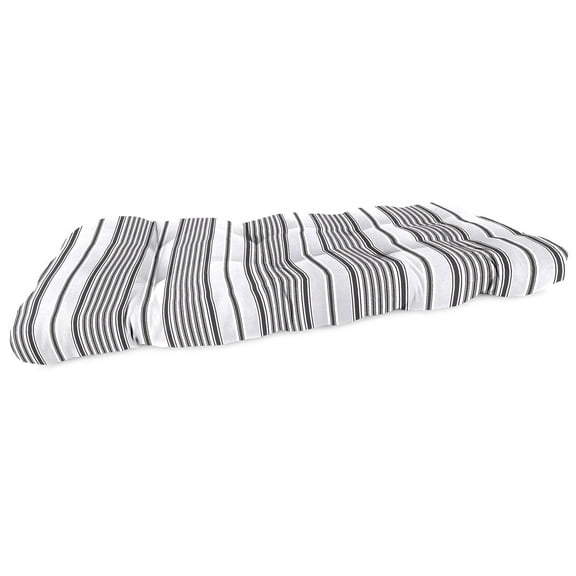 Jordan Manufacturing 43" x 19" Worth Black and Grey Stripe Rectangular Tufted Outdoor Wicker Settee Bench Cushion