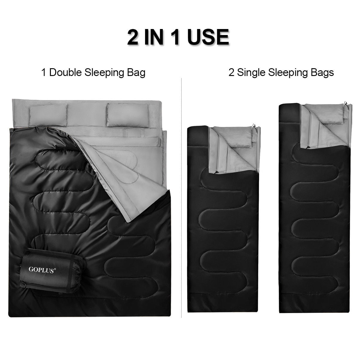 Goplus Double 2 Person Sleeping Bag Waterproof w/ 2 Pillows Camping Queen Size XL