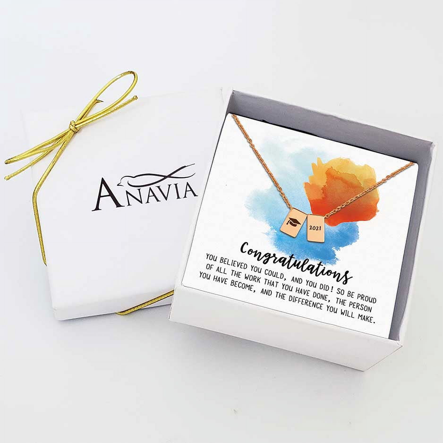 Anavia Graduation Gift for Her - Congratulations 2021 Graduation Gifts for Daughter - College | High School Graduation Gift for Friend -Stainless Steel Cube Necklace Graduation Gifts