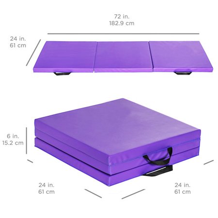 2  Thick Tri-Fold Folding Exercise Mat with Carrying Handles for MMA Purple