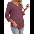 thumbnail image 3 of Blusas Elegantes e Informales de 3/4 para Mujer, Camisetas de Cuello en V A , Ropa de Verano 2025. Rojo Púrpura M, 3 of 7