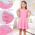 thumbnail image 6 of AmzBarley Girls Ruffle Shoulder Twirl Dress, Soft A‑Line Casual Dress for Toddler Little Girls 4T, Pink, 6 of 7