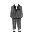 thumbnail image 2 of Wuxian Kids Christmas Outfit Boys Formal Suits Four Piece Shirt Tuxedo Gentlemen Solid Color Jacket Shirts Trousers Bowtie Wedding Party Activist Dress Wear Fall Winter Outfits,Grey,9-10 Years, 2 of 9