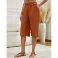 thumbnail image 4 of Capri Pants for Women Comfy Casual Drawstring Waist Lightweight Pants Button Trousers With Pockets, Brick Red, XL, 4 of 9