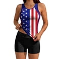 thumbnail image 4 of Women's 2 Piece Tankini Swimsuit with Chest Pad Round Neck Tank Top Printed High Waist Shorts Casual Bathing Suit (XL, Multicolor), 4 of 9