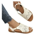 thumbnail image 4 of Hopeusnice Women's Sandals Non-Slip Breathable Flat Heel Peep-Toe Soft PU Materials Summer And Fall Shoes Trendy Round Toe Shoes for Beach Round Toe Outdoor Shoes Beige 43, 4 of 8