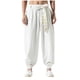 thumbnail image 1 of Pantalones de lino de color liso para hombre, largos, con bolsillos y cordón ajustable, de poliéster., 1 of 3