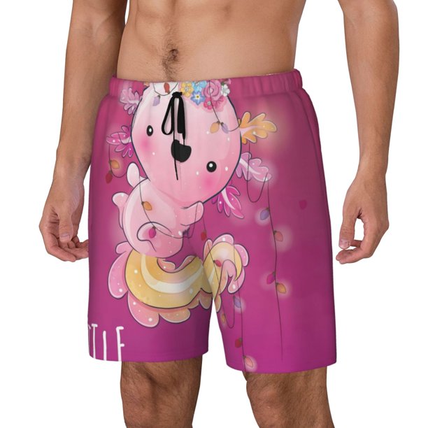 Fotbe Cute Pink Axolotl A Traje de Baño para Hombre – Shorts de Natación de Secado Rápido con Forro y Bolsillos-Large
