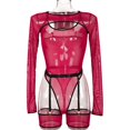 thumbnail image 1 of Conjunto de lencería sexy de tres piezas con mono de tirantes y manga larga con cubierta transparente de malla elástica de estilo europeo y americano, 1 of 6