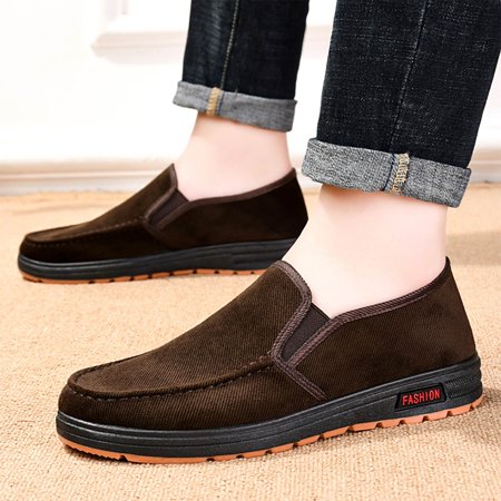 

BCMMKLPP Fashion Autumn Men Casual Shoes Flat Bottom Round Toe Lightweight Shallow Mouth Slip On Solid Color Comfortable Coffee 40