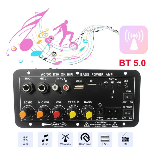 CAR ESTEREO AMPLIFICADOR DIGITAL PLATA AMPLIFICACIÓN Módulo Radio Inalámbrico Graves Pesados 12V 220V Dual Micrófono TF USB Azul