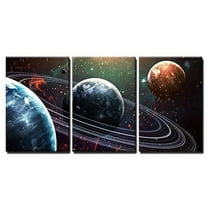 wall26 - 3 Piece Canvas Wall Art - Universe Scene with Planets, Stars and Galaxies in Outer Space - Modern Home Art Stretched and Framed Ready to Hang - 16"x24"x3 Panels