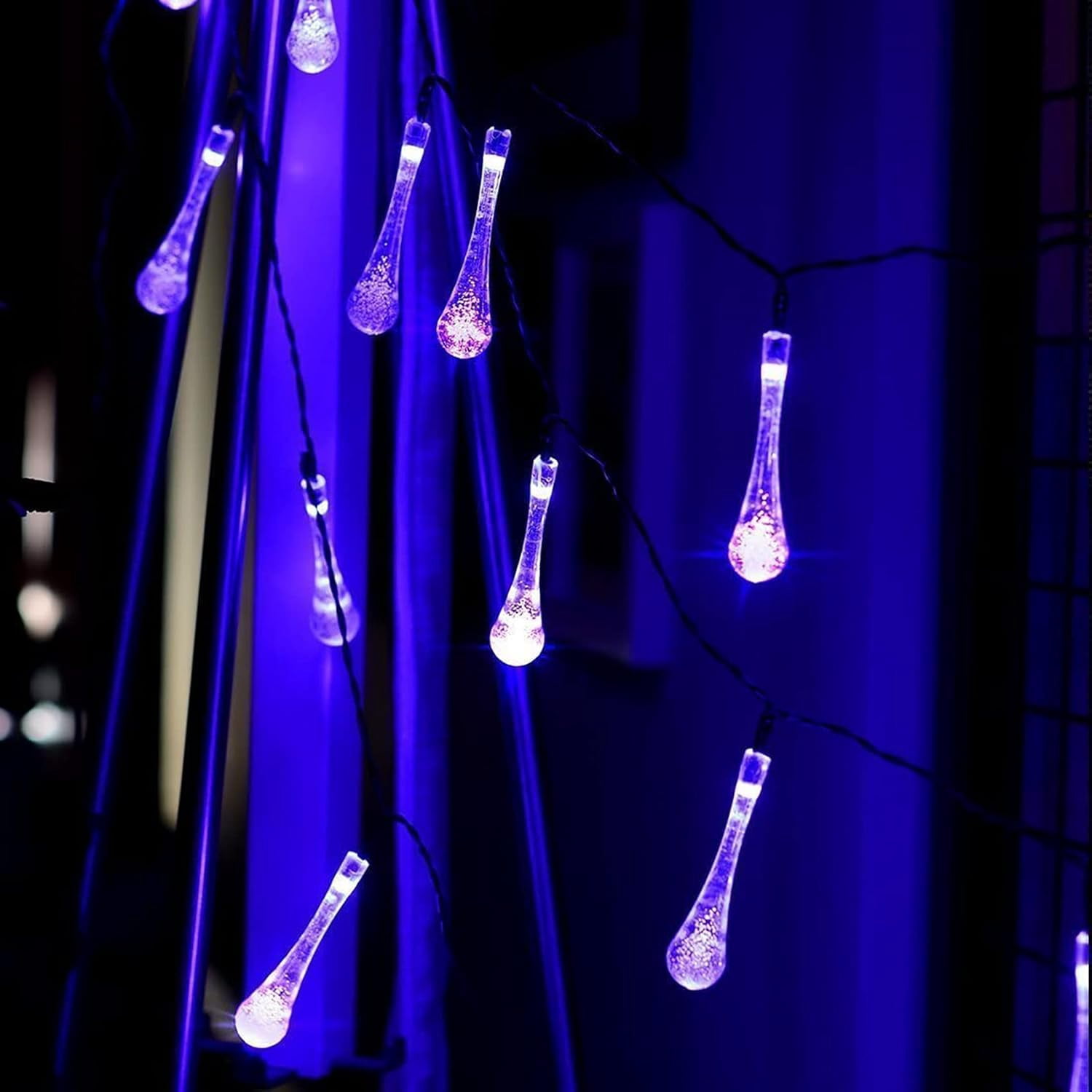Solar String Lights Outdoor 20ft 30LEDs Water Drop Fairy Garden Lights Waterproof 8 Modes Raindrop Festival Decorative Lighting for Terrace Patio Gazebo Christmas Party Wedding