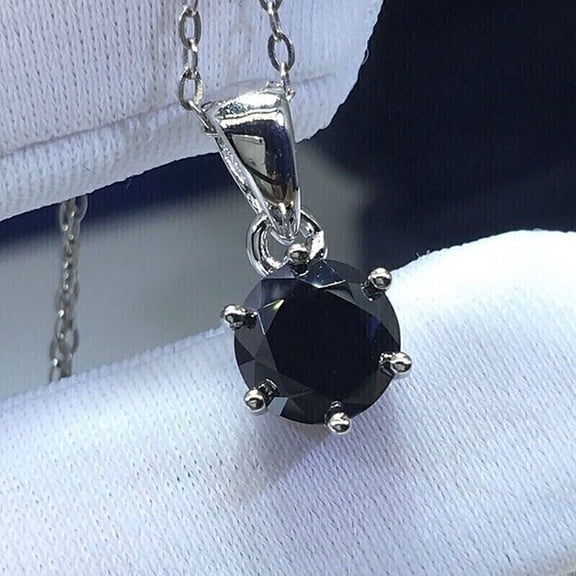 3Ct Round Cut Lab Created Black Diamond 925 Silver Women Solitaire Gift Pendant 14k White Gold Plated Free Chain 18"