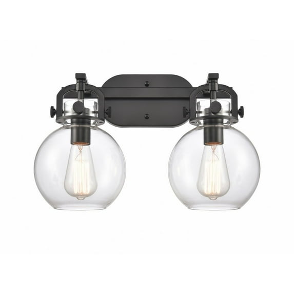 410-2W-BK-7CL-LED-Innovations Lighting-Newton Sphere - 7W 2 LED Bath Vanity In Industrial Style-11.63 Inches Tall and 17 Inches Wide Matte Black