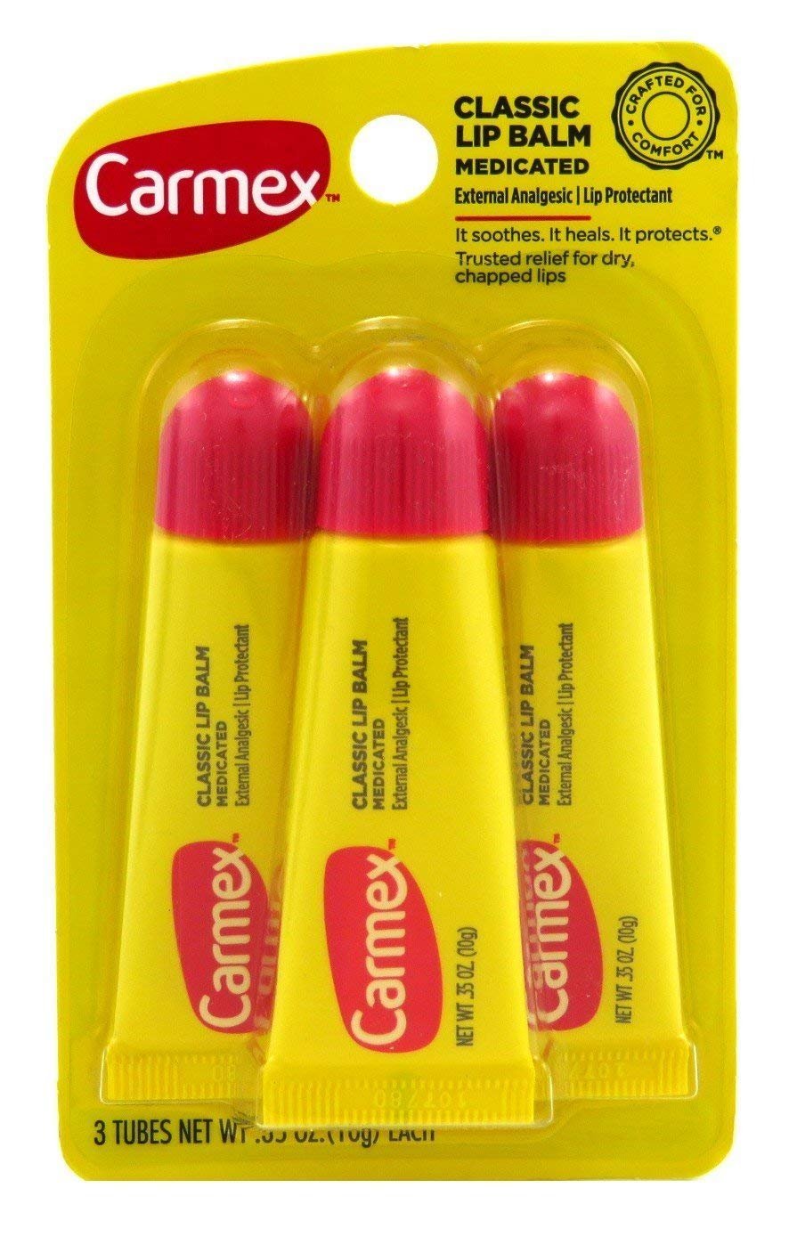 Carmex Lip Balm Tube Classic Medicated 0.35 Ounce 3 Count (10.3ml) (2