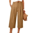 thumbnail image 4 of ZHYou No BoundarieWide Leg Capri Pants for Women High Waisted Linen Blend Pleated Button Closure Loose Fit Flowy Casual Summer Trousers Khaki Size S, 4 of 5