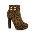 thumbnail image 1 of Unique Bargains Women's Round Toe Side Zipper Block High Heel Ankle Boots Leopard 9, 1 of 7