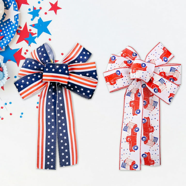 Red, White, and Blue Pull Bows - 9 Wide, Set of 6, President's Day,  Memorial Day, 4th of July, Patriotic Holiday Decorations, Election Ribbon,  USA