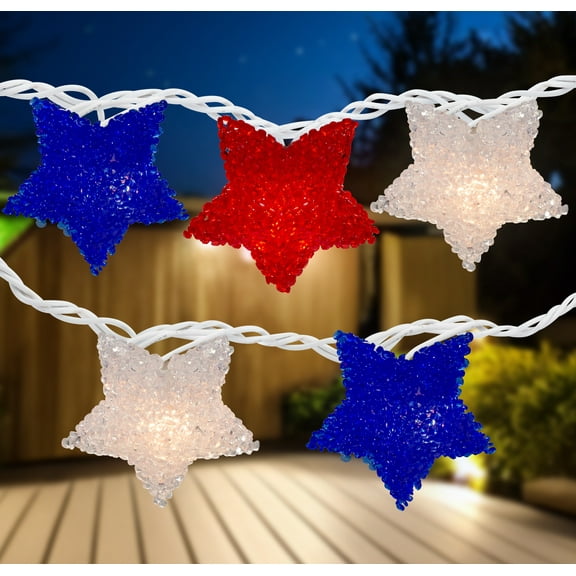 Northlight 10ct Patriotic 4th of July Star Shaped Outdoor String Lights - 6' White Wire