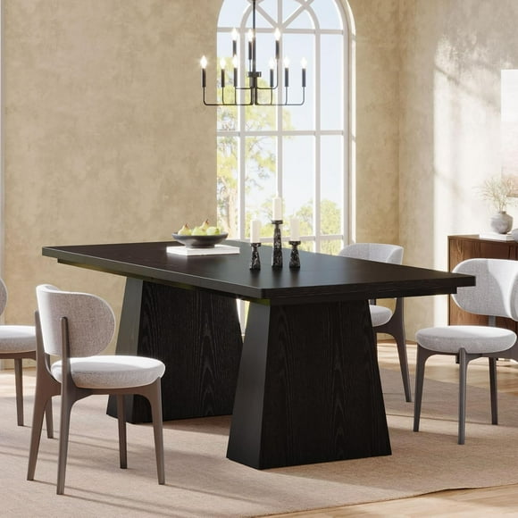 Tribesigns Dining Table for 6, Farmhouse Wood Kitchen Table with Pedestal for Dining Room, Black