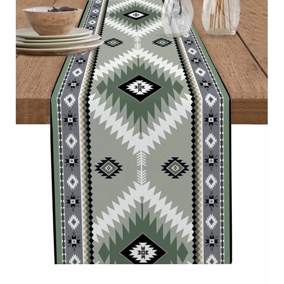 Table Runners 70 Inches Long Dress Scarves, Sagge Green Boho Farmhouse Coffee/Dining/Kitchen Table Decor, Holiday Table Runner, Country Southwest Aztec Geometric 13x70 Inch