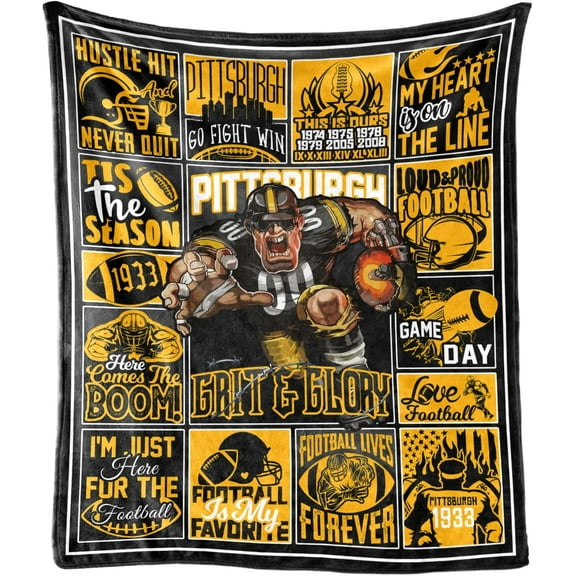 Pittsburgh Blanket for Men Women, Sports Football Style Gifts for Team Fans, Football Decor Throw Blanket for Sofa Couch Bed Living Room 50" X 60"