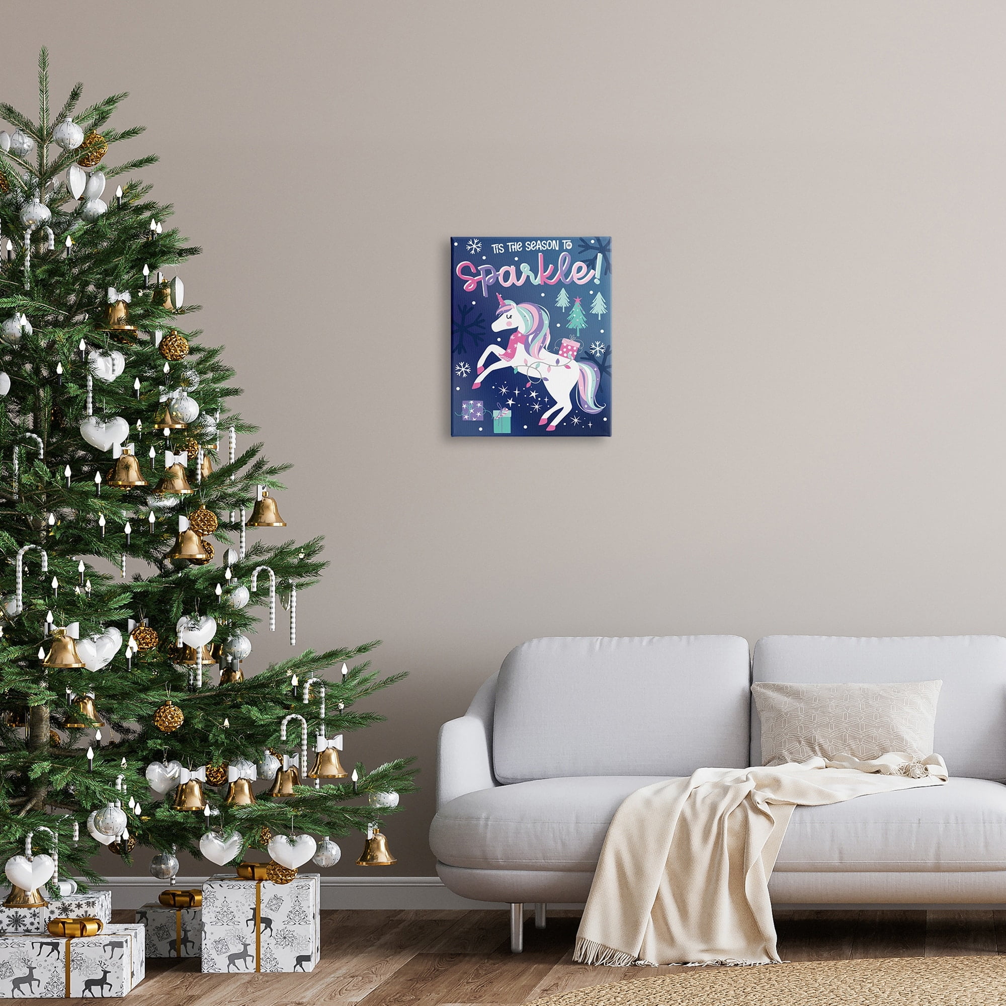 Season To Sparkle Whimsical Christmas Unicorn Snowflakes Fairy Tales & Fantasy Graphic Art Gallery-Wrapped Canvas Print Wall Art