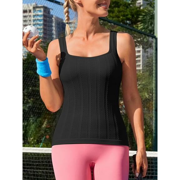 attraco basics Lady Workout Tank Tops Built in Bras Padded,Sleeveless Athletic Yoga Shirts