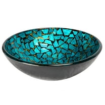 Blue and Gold Mosaic Round Glass Vessel Sink