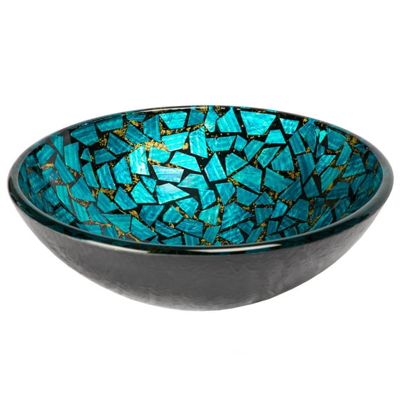 Blue and Gold Mosaic Round Glass Vessel Sink