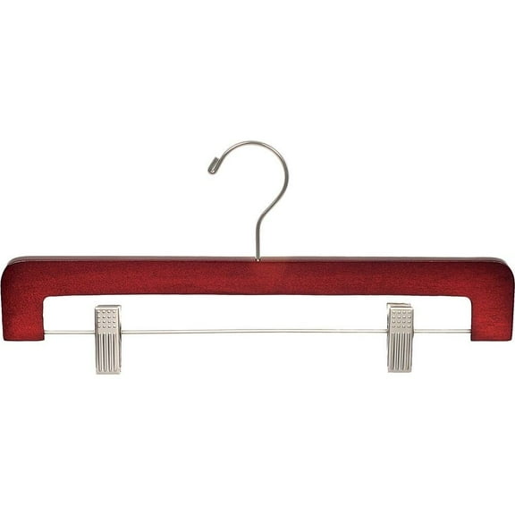 The Great American Hanger Company Deluxe Rounded Wooden Pant Hanger with Adjustable Cushion Clips, Bottom Hangers with Cherry Finish and Brushed