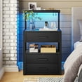 thumbnail image 2 of Nightstand with Charging Station and LED Lights, LED Night Stand with 2 USB Ports and 2 AC Outlets, Modern End Table with 3 Drawers, Bedside Table with Open Storage for Bedroom, Rustic Brown, 2 of 19