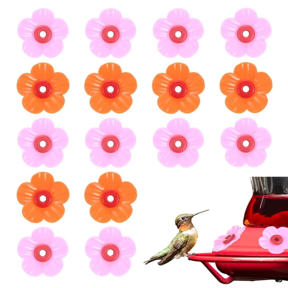 Uxcell 16-Pack Hummingbird Feeder Replacement Flowers, Plastic Hummingbird Feeding Parts Feeding Ports [Rose Pink, Orange]