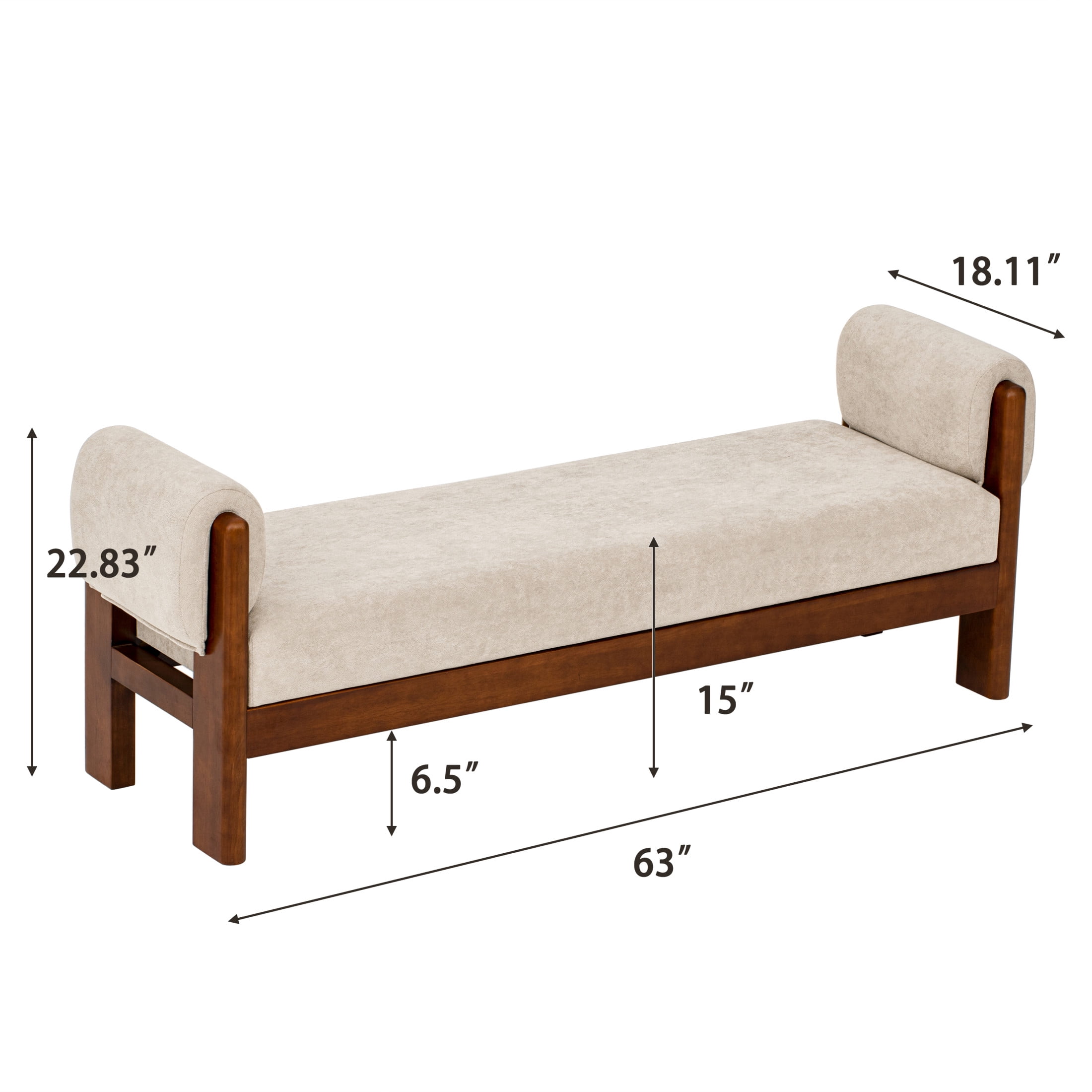 Christopher Knight Home 63" Upholstered Accent Ottoman, Solid Wood Frame End of Bed Bench, Beige