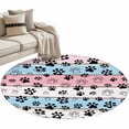 thumbnail image 2 of Pink Blue Paw Print Round Area Rug 3.3 FT, Non Slip Small Entryway Kitchen Mat, Vintage Farmhouse Wooden Grain Washable Soft Circular Rug Non-Shedding Door Mat for Bathroom Playroom Kids Room, 2 of 9