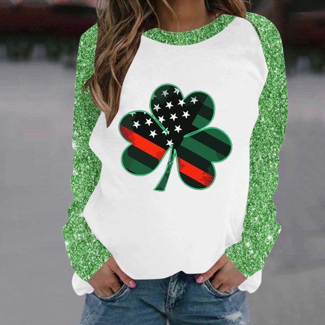 Qiopertar Mode Femmes Imprimé Col Rond Pull Tops Manches Longues Blouse Confortable Chandail en Molleton Offres de la Semaine Liquidation Moins de 5$ jusqu'à 90 % de Réduction