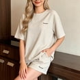 thumbnail image 6 of uublik Pajama Set for Women Short Sleeve Top and Loose Shorts Casual Comfy Soft Sleepwear for Nightwear Beige, 6 of 6