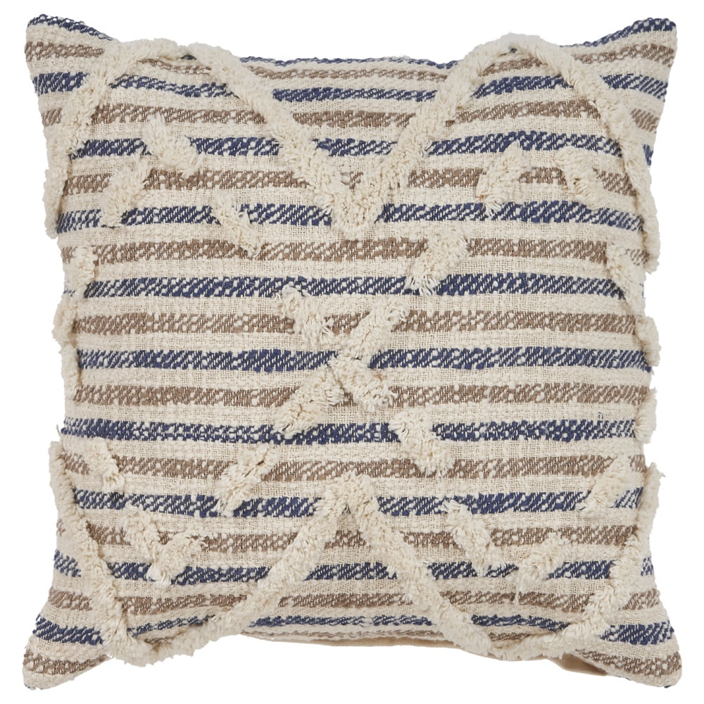 LR Home Joy Set of 2 Blue/Natural Diamond Cotton Adult Decorative Throw Pillow
