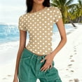 thumbnail image 6 of Vmvidoty Women Cute Polka Dot Jersey Short Sleeve Crop Tshirt Aesthetic Teen Round Neck Slim Baby Tee Shirt Going Out Tops Khaki XXL, 6 of 7