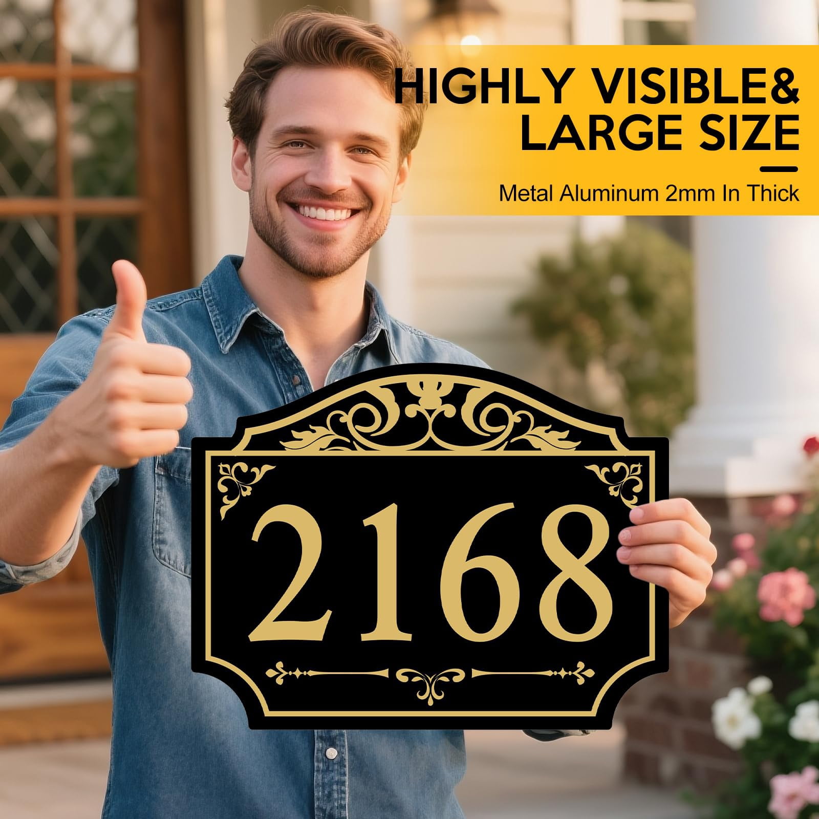 Personalized House Address Sign, Address Sign for House Home Office Street Yard Mailbox,Metal Aluminum Address Plaque,Indoor/Outdoor Use
