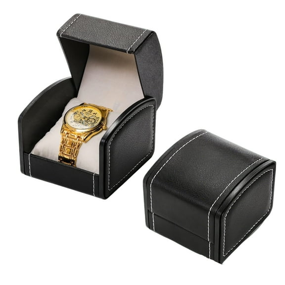 2 Packs Single Grid Watch Box with Pillow, PU Leather Gift Case for Bracelet, Jewelry Wristwatch Storage, Watch Display Holder for Men and Women, Single Watch Roll Organizer, Black