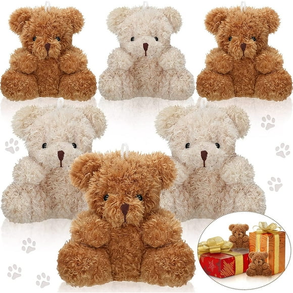 Qianli 6 Pieces Mini Teddy Bear Little Bear Bulk 4 Inch Stuffed Animal Toy Small Soft Bear Doll Teddy Bear Brown Apricot for Shower Birthday Graduation